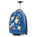 HONEY JOY Kids Luggage, 16” Children Rolling Suitcase w/Wheels & Telescopic Handle, Hard Shell Lightweight Travel Luggage for Toddlers, Carry On Luggage with Wheels for Boys Girls(Blue Astronaut)