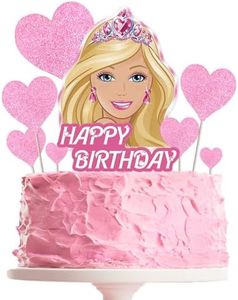 Ctxtqtdt 9 Pezzi Decorazioni Torta Compleanno Barbi per Ragazza, Topper Torta Compleanno Barbi, Happy Birthday Decorazioni Torta, Cake Topper per Festa di Compleanno Bambini (A)