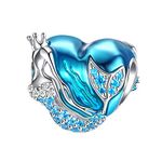 Mermaid Charms fit Pandora Charms Bracelet, 925 Sterling Silver Charms Bead CZ Heart Shape Blue Enamel Bead Ocean Sea Charm for European Snake Bracelets Bangles Necklace Women Girls Gift (Mermaid Charm)