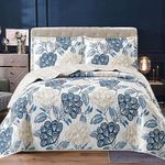 Generic Q Style Quilted Printed Patchwork Bedspreads, Soft Microfiber Lightweight Quilted Bedspreads Coverlet All Season Bedding Set (Bloom Blue, Super King)