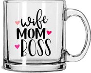 V Kraft " Wife MOM BOSS Printed Transparent Glass Mug for Your Special Women, Gift for Birthday, Anniversary, Best Wishes and Any Other Special Day| Coffee Mug & Tea Cup |330 ml (06)