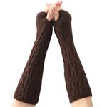 Bold N Elegant Extended Finely Knitted Woollen Warm Comfortable Fingerless Gloves Thermal Mitts Winter Accessories Hand Warmer Gloves for Women (Dark Brown)