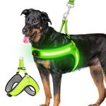 Light Up Dog Harness, Large Dog Harness with Light Flashing Glow in the Dark, USB Rechargeable LED Vest Harness with 3 Light Modes - Stylish Step in Dog Harness for Night Walking/Camping - Green Light