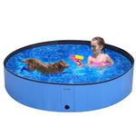 YAZXGBO Foldable Dog Pool for Large Dogs, 63'' Swimming Pool for Small Dogs, Outdoor Pet Pool Pet Bathtub Collapsible Kiddie Pool Cats Doggie Puppy Bathing Tub with PP Board Hard Support