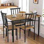 IDEALHOUSE Dining Table Set for 4, Kitchen Table with 4 Chairs, Metal and Wood Modern Rectangular 5-Piece Dining Table Furniture Set with Storage Rack for Dining Room, Kitchen, Dinette(Rustic Brown)