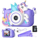 Wembley Kids Digital Camera Compact Unicorn Design Selfie Camera Video Recorder Photo Capture Games 4GB SD Card 2.0 Inch Screen for Girls Boys 4+ 5 6 7 8 - Purple