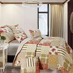 super king bed Bedspread Bedding Double Bed New Printed Patchwork 3 Piece Bedspread Set Comforter Throw Set - Decorative Bedroom Accessories (Blossom)