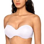 DOBREVA Women's Strapless Push Up Bra Padded Underwire Boost Cups Multiway Bandeau Bra White 34D