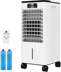 Portable 20 Inch Evaporative Air Cooler, 3-IN-1 Swamp Cooler Fan with 1.84 Gal Detachable Water Tank, 2 Ice Packs, 12H Timer, 120° Oscillation, Touch & Remote Control, 3-Speed & 3-Side Cooling Pads