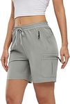 Rdruko Womens Cargo Shorts Drawstring Elastic Waist Summer Quick Dry Stretch Outdoor Shorts for Work Travel Golf Hiking Walking Light Grey L
