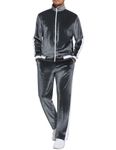 COOFANDY Mens Velour Tracksuit Velvet Sweatsuit Jogging Suits 2 Piece Set Full Zip Jacket Pants, Dark Grey, Medium