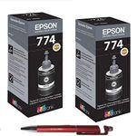 Epson T7741 Black (Set of 2) Ink Bottles with ITGLOBAL 3in1 Multi-Function Anti-Metal Texture Rotating Ballpoint Pen, Creative Mobile Phone Stand, Stylus Pen (Very Colors) T-7741