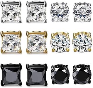 CASSIECA 6 Pairs Magnetic Stud Earring for Men Women CZ Magnet Non Pierced Clip On Earrings Set 8mm