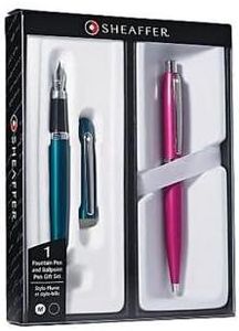 Sheaffer VFM Duo Fountain & Ballpoint Pen Gift Set, 0.44mm, Peacock Blue Barrels, Black Ink, Set Of 2