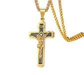 Asma Jewel House Catholic Jesus Christ on INRI Cross Crucifix Baptism Stainless Steel Pendant Necklace with 24" Chain for Men/Boys