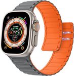 Croiky Magnetic Sport Watch Band Compatible with Apple Watch Ultra 2/Ultra Band for 49mm|46mm|45mm|44mm|42mm, Wrist Solo Loop Strap for iwatch Series 10 9 8 7 6 5 SE2 4 3 2 1 - Grey|Orange