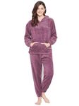 CAMEY Women's Winter Full Sleeve Top and Pajama Pants Regular Fit Night Suit Hooded Top and Pyjama Set Ladies Night Dress (Purple, XL)