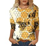 NQyIOS Women Casual Round Neck Three Quarter Sleeve T Shirt Funny Bee Festival Print Top Women's Short Sleeve Tops Yellow