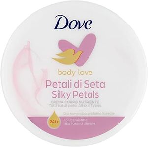 Dove Crema Corpo Petali di Seta, Crema Corpo Nutriente per Tutti i Tipi di Pelle, Pelle Profumata e Liscia Effetto Seta per 24h, con Ceramide Restoring Serum, Dermatologicamente Testata, 300ml, 1 item