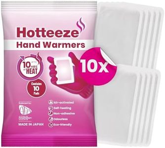 Hotteeze Hand Warmers - 10 Pads Odourless, Self-Adhesive, Disposable Glove Warmers for Pain Relief, Instant Air-Activated Pocket Heater, Provides 10 Hours of Heat for Cold Hands and Sore Muscles