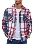 COOFANDY Men's Flannel Shirts Casual Button Down Plaid Shirt Jacket Long Sleeve Fleece Shacket with Pockets, Red Blue, XX-Large