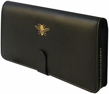 Men's Wallet, RFID Blocking 10 Credit Card Slots Leather Zipped Wallets with 1 Bank Notes, 1 ID Window, 1 Bus Card Slots & 1Driver License Slots, Women's Bee Travel Accessory-Passport Wallet (Black),