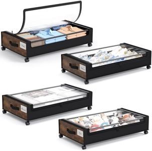 Yecaye Under Bed Storage with Wheels, 4 Pack Under Bed Storage Containers, Underbed Shoe Storage Organizer, Rolling Under Bed Metal Drawers for Clothes, Blankets, Brown