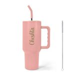 Nispruhay Customize Name Tumbler Sipper Mug with Handle and Straw Lid Travel Coffee Mug Vacuum Insulated Portable Personalize Your Logo Name Drinking Cup for Office Gym Travelling(1200ml)