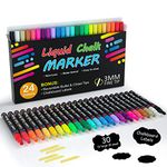 Shuttle Art Liquid Chalk Pens, 24 Colours Wipeable Chalk Markers for Crafting, Reversible 3mm Chisel & Fine Tip Chalk, Perfect on blackboard, Window, Glass, Wood, Office Home Supplies