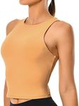 Colorfulkoala Women's Tank Tops Body Contour Sleeveless Crop Double Lined Yoga Shirts(XS, Beige)