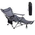 KEFOMOL Camping Lounge Chair, Portable Reclining Camping Chair, Folding Camping Chair with Footrest,Headrest & Storage Bag,Mesh Recliner with Backpack, 300lbs Weight Capacity (Gray)