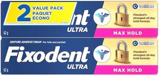 Fixodent Ultra Max Hold Secure Denture Adhesive for Full and Partial Denture Wearers, 62g (2 Count)