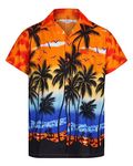 Mens Hawaiian Shirt Short Sleeve STAG Beach Holiday Palm Tree Fancy Dress Hawaii - (Large, Orange)