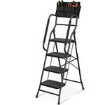 SPIEEK 4 Step Ladder with Handrails Folding Step Stool with Attachable Tool Bag, Non-Slip Wide Pedal Step Stools for Adults Home Kitchen, Foldable Ladder Portable Stepladder 330lb Capacity