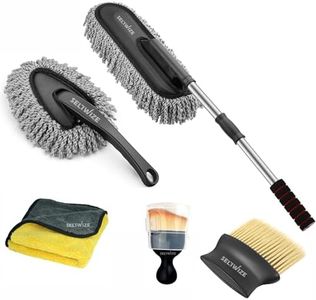 SELLWIZE 5 PCs Microfiber Car Duster with Long Handle Car Cleaning Brush Exteriror and Interiror Car Cleaning Cloth Car Ac Vent Cleaner Brush for Car, Motorbike, SUVs Car Cleaning Kit