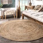 HOUSINE® Handmade Natural Jute Cotton Natural Fibers Floor/Door Mat Rug Furnish Décor Striped Rectangular Design Carpet for Bedroom Living Room (Rectanglejute, 210Cm-Round)