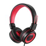 Kids Headphones - noot products K12 Foldable Stereo Tangle-Free 3.5mm Jack Wired Cord On-Ear Headset for Children/Teens/Boys/Girls/Smartphones/School/Kindle/Airplane Travel/Plane/Tablet (Red Black)