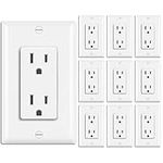 BESTTEN 10 Pack -15 Amp Decor Receptacle Outlet for Residential and Commerical Use, 15A/125V/1875W, Standard Electrical Wall Outlet, Decorative Wallplate Included, cUL Listed, White