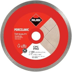 RUBI | Diamond Blade to Cut Fine Porcelain Tiles with Thicknesses of Less Than 25 mm | Recommended for Mitre Cutting | 180 mm | CPC 180 PRO, Grey