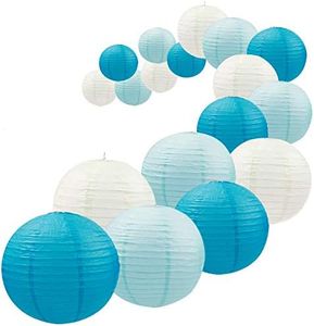 UNIQOOO 18Pcs Royal Blue Paper Lantern Set,5 Assorted Size,Reusable Hanging Decorative Japanese Chinese Paper Lanterns,Easy Assembly,for Birthday Wedding Baby Shower Christmas Party Decor Supplies