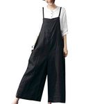 YESNO Women's Ladies Dungarees Summer Casual Wide Leg Overalls Cotton Baggy Jumpsuits with Pockets XL PZZTYP2 BLACK UK