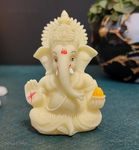 Gold Art India Ivory Ganesha Idol for Car Dashboard,Lord Ganpati Diwali Gifts, Home Decor, Office Desk, House Warming (IVORYMUKUT (Size: 3.5 x 2 inches)