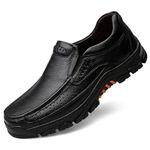 WNUKATO Mens Shoes Slip on Loafers Leather Causal Work Comfortable Walking Shoes Black 7.5UK