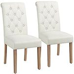 Yaheetech Set of 2 Dining Chairs Fabric Kitchen Chairs Upholstered Dining Chair Set with Back Padded for Dining Room Living Room Restaurant Beige