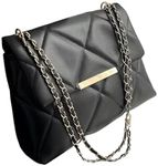 Floerns Women's Quilted Tote Bag Square Bag Leather Clutch Purse Flap Shoulder Bag Black One-Size