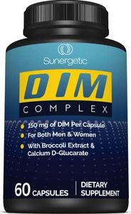 Sunergetic Premium DIM Supplement– 150mg DIM (diindolylmethane), Broccoli, Calcium D-Glucarate & Bioperine- DIM Capsules for Men & Women–DIM Complex for Menopause Support & Balance - 60 DIM Capsules