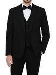 MAGE MALE Mens Tuxedo Suit Set 3 Piece Slim Fit Suits Wedding Prom Suits Patch Pockets Blazer Vest Pants Set with Bow Tie, Black, Medium