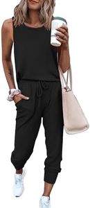 PRETTYGARDEN Women's Two Piece Outfit Sleeveless Crewneck Tops with Sweatpants Active Tracksuit Lounge Wear (Black,Large)