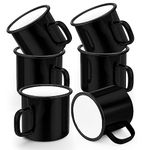 Joyfair 12oz Enamel Camping Mug Set, 6 Pcs Vintage Portable Camping Coffee Cups for Outdoor Hiking Fishing Backpacking, Home Breakfast Office Drinking Mugs Serving Milk Wine Tea Oatmeal (Black)