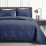 Love's cabin Quilts for Queen Bed Navy Blue Bedspreads - Soft Bed Summer Quilt Lightweight Microfiber Bedspread- Modern Style Coin Pattern Coverlet for All Season - 3 Piece (1 Quilt, 2 Pillow Shams)